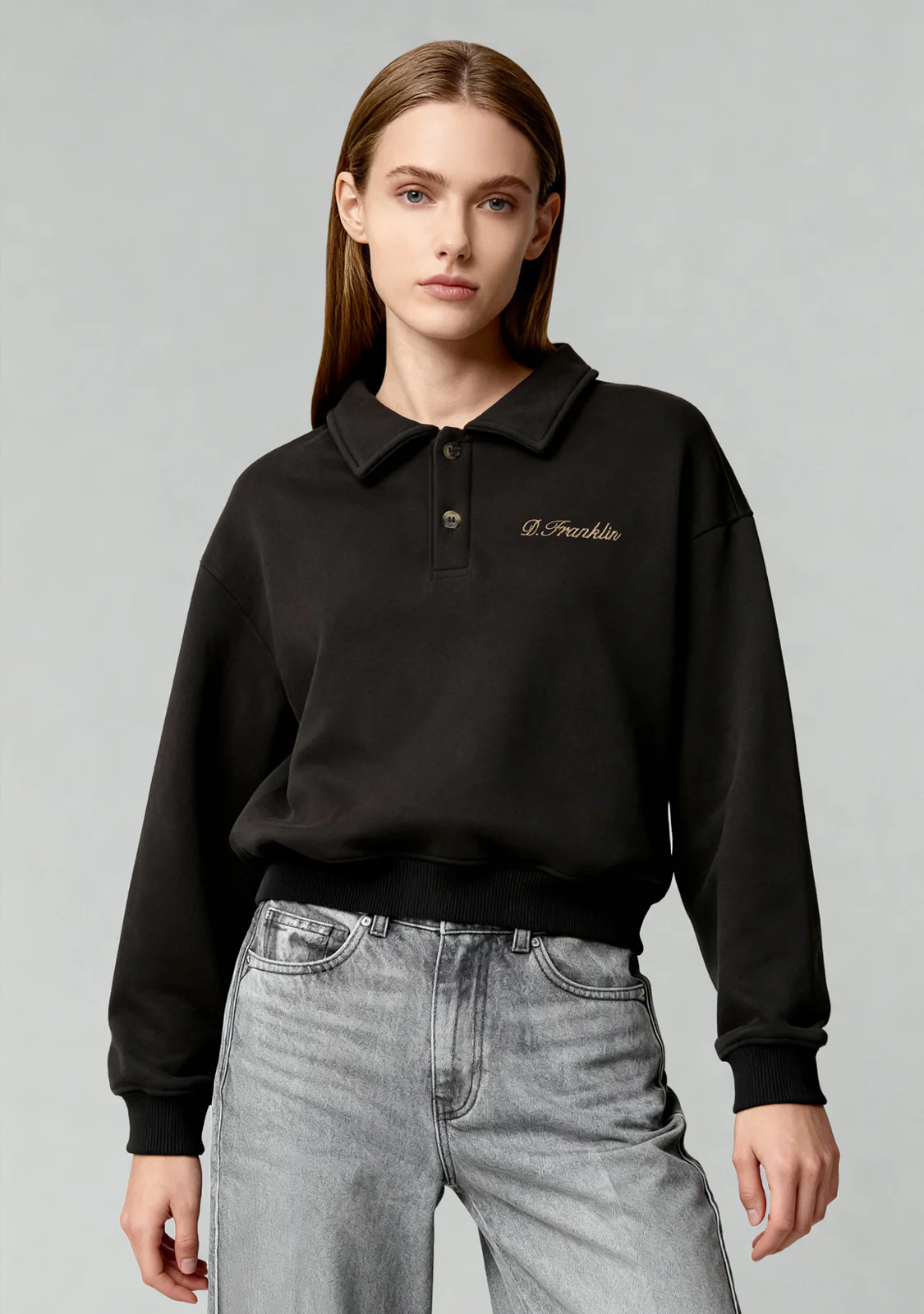 Cropped Polo Sweatshirt Anthracite - Image 2