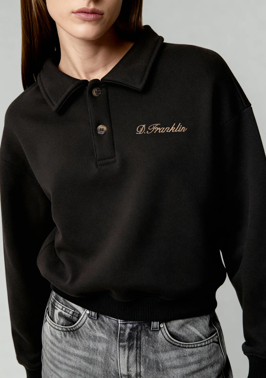 Cropped Polo Sweatshirt Anthracite - Image 3