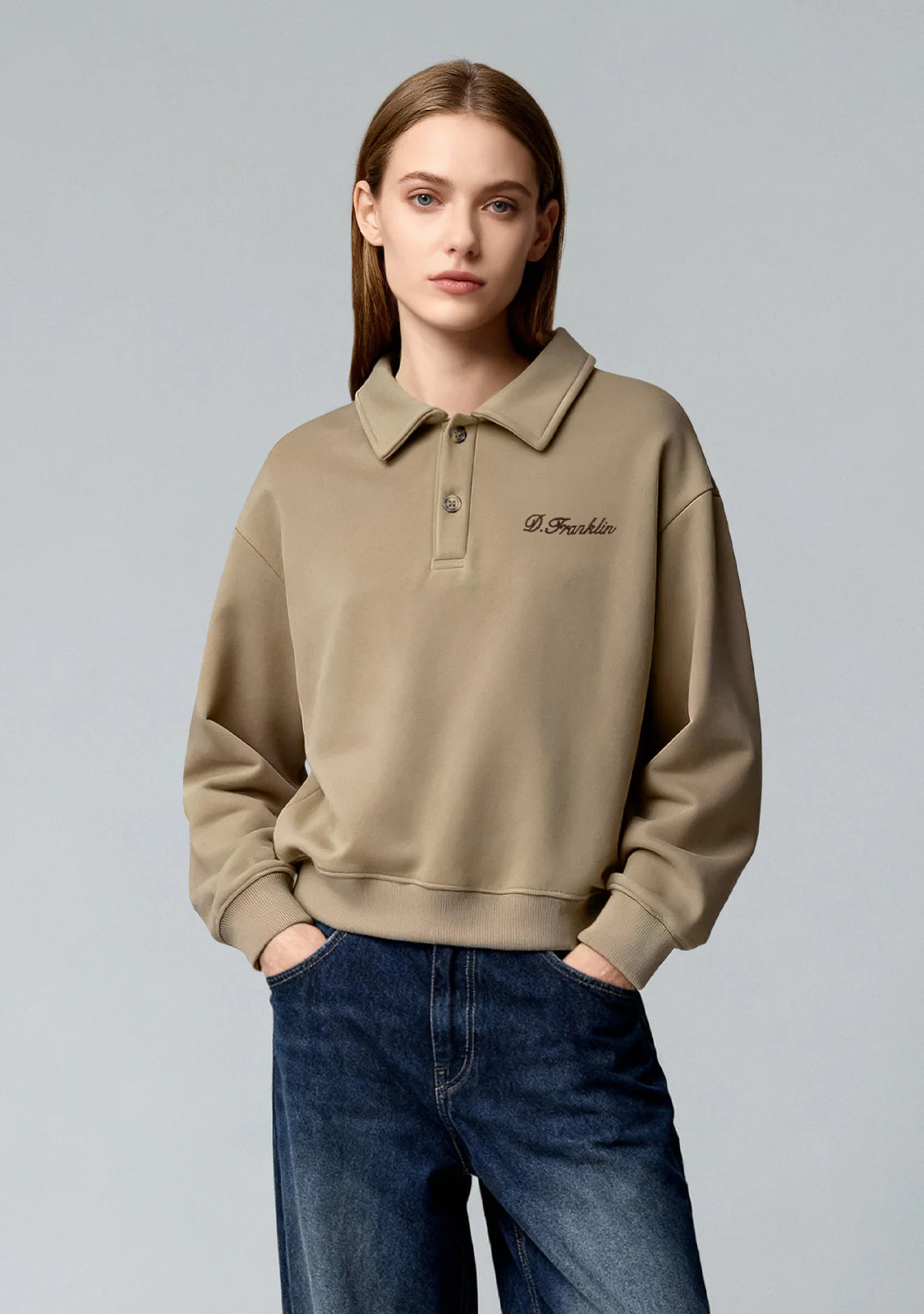 Cropped Polo Sweatshirt Sand - Image 2