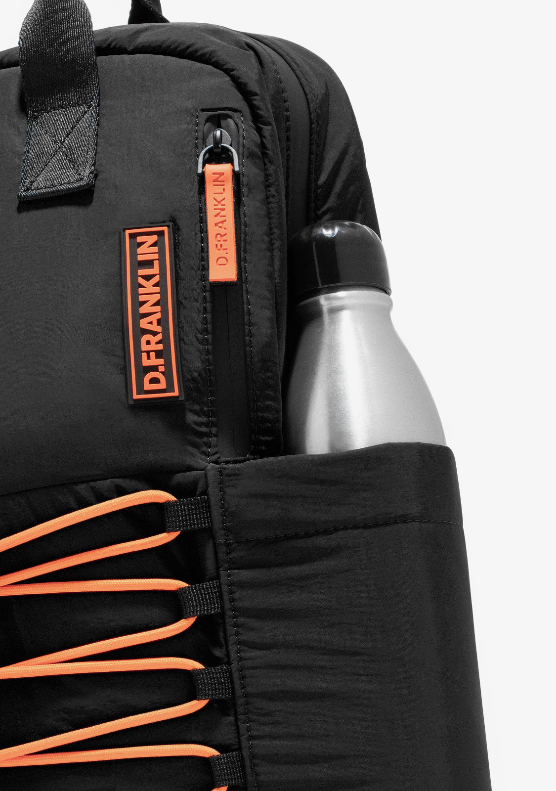 Multi-Pocket Nylon Backpack Black + Custom Set Orange - Image 6