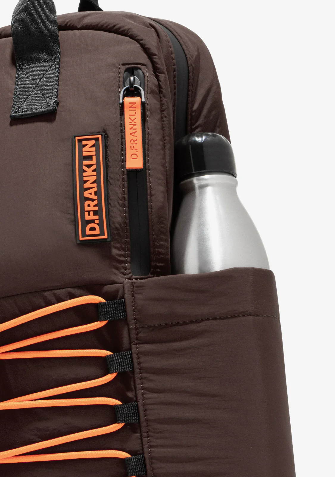 Multi-Pocket Nylon Backpack Brown + Custom Set Orange - Image 6