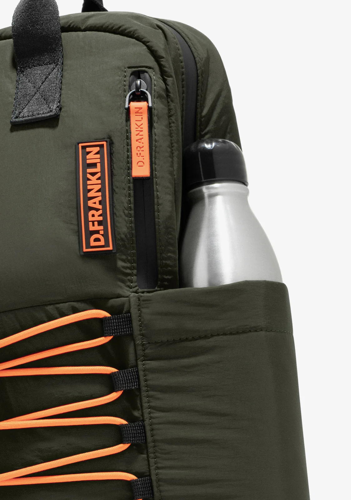 Multi-Pocket Nylon Backpack Green + Custom Set Orange - Image 6
