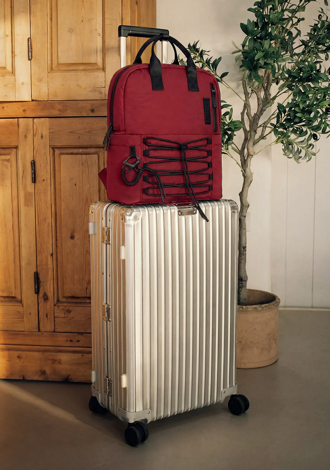 Multi-Pocket Nylon Backpack Red - Image 4