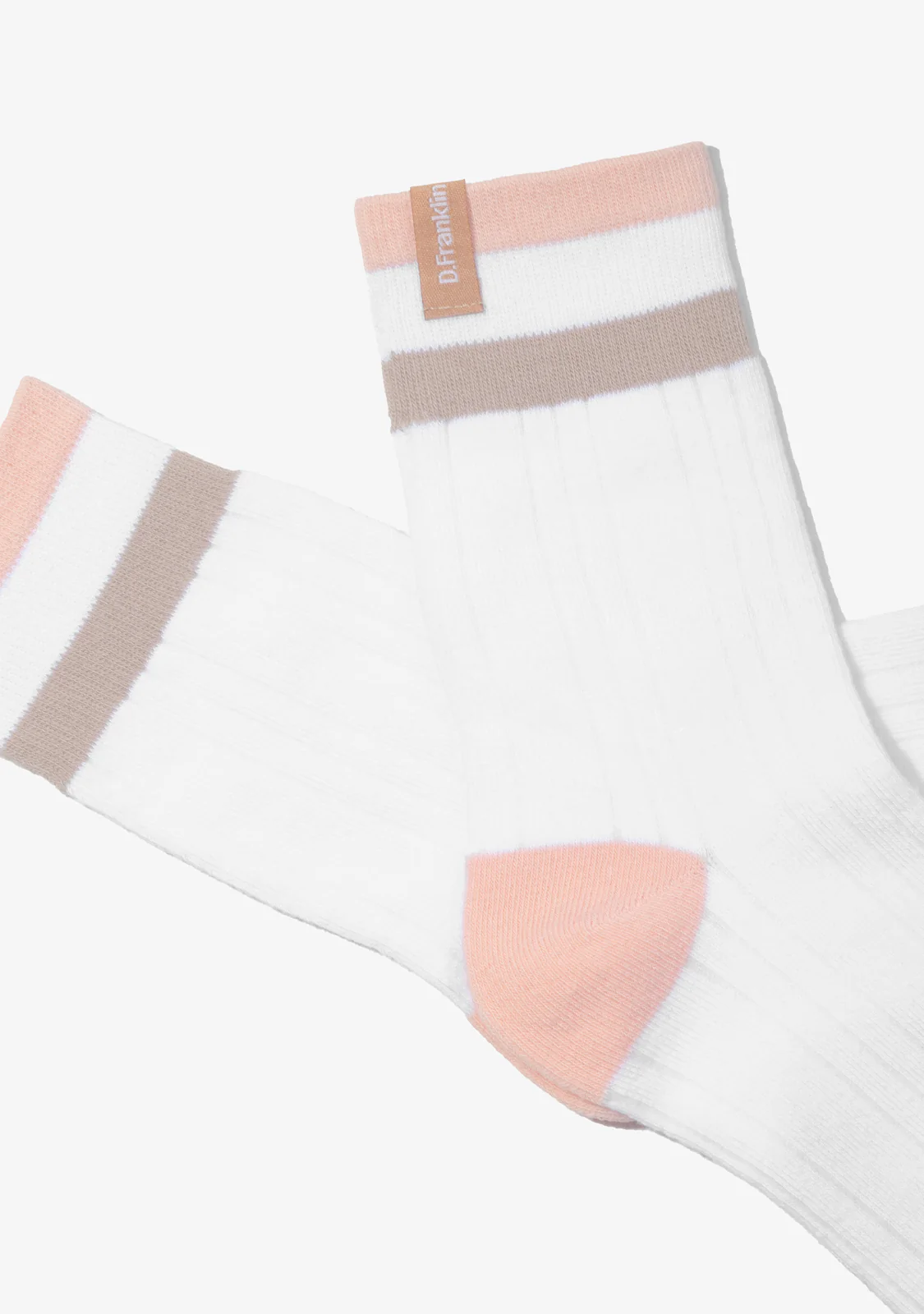 Retro 3 Stripes Cuff Socks 2 Pack Peach-White - Image 3