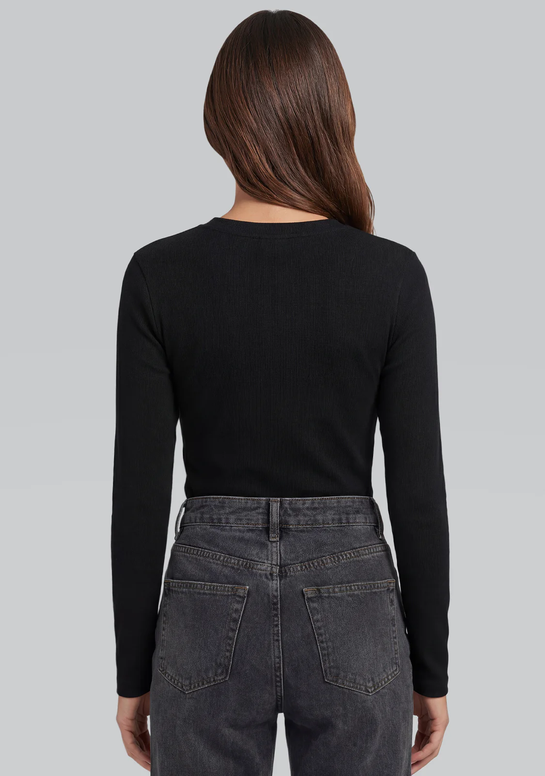 Rib Long Sleeve Top Black - Image 3