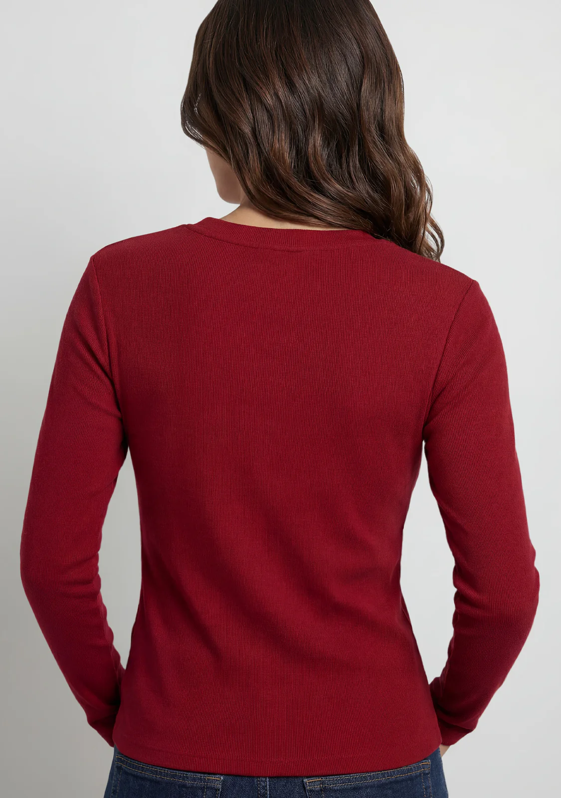 Rib Long Sleeve Top Burgundy - Image 3