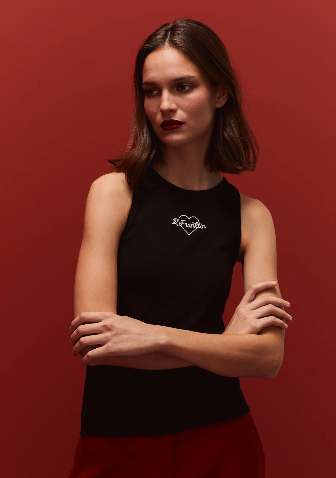 Rib Tank Top Heart Black - Image 2