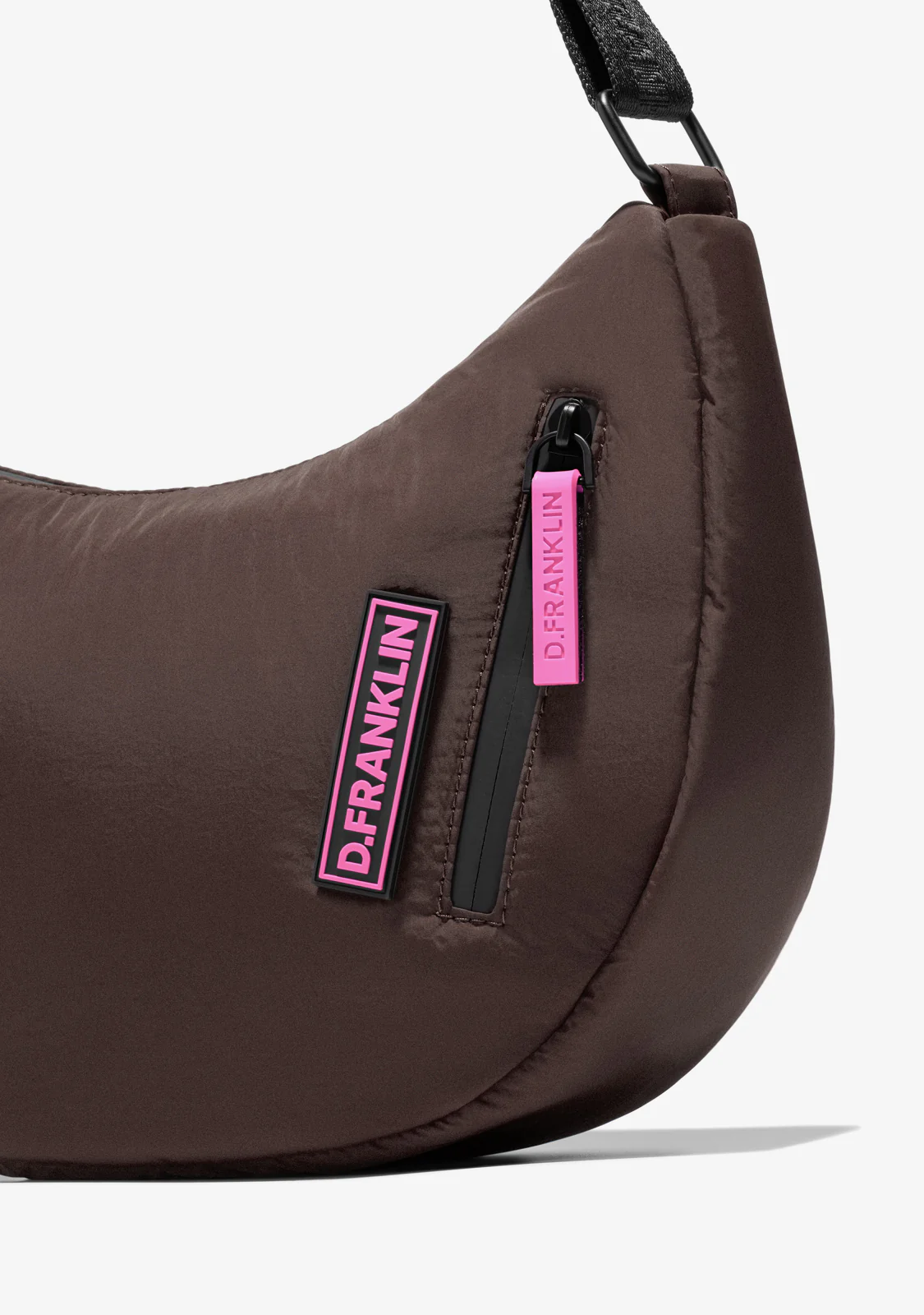 Round Nylon Crossbody Bag Brown + Custom Set Fuchsia - Image 3
