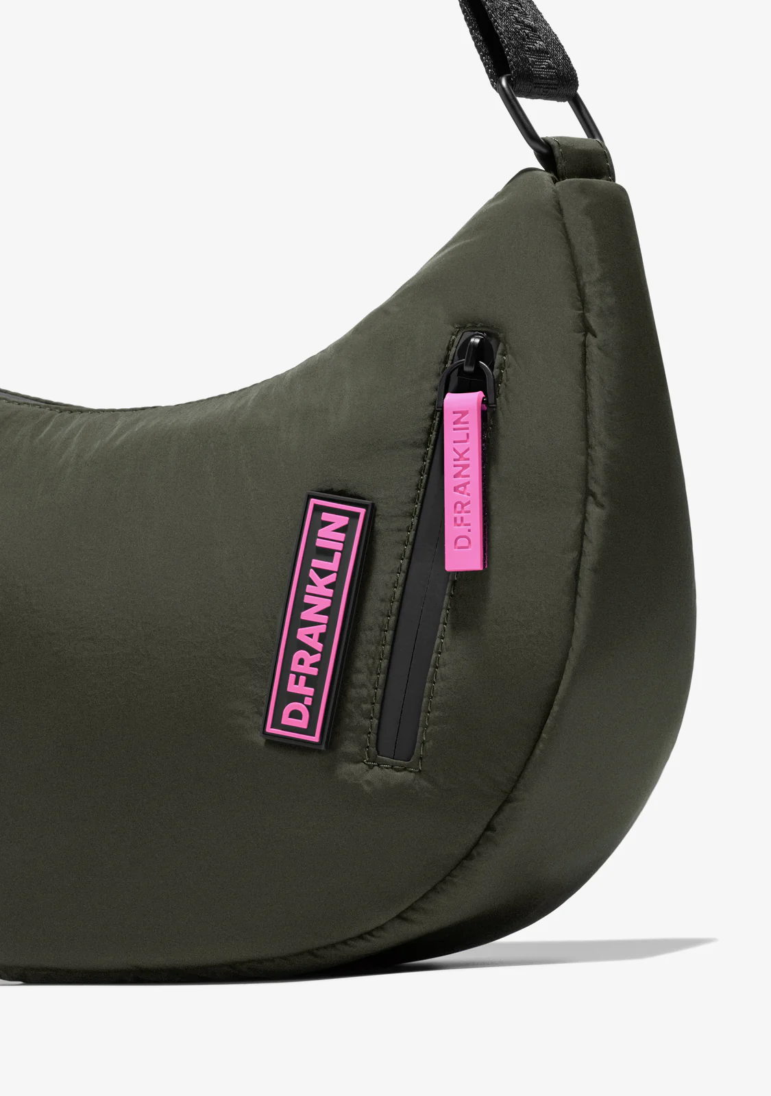 Round Nylon Crossbody Bag Green + Custom Set Fuchsia - Image 3