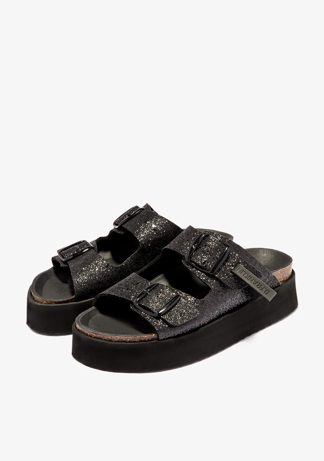 Vibe Sandals Buckle Platform Black Glitter - Image 2
