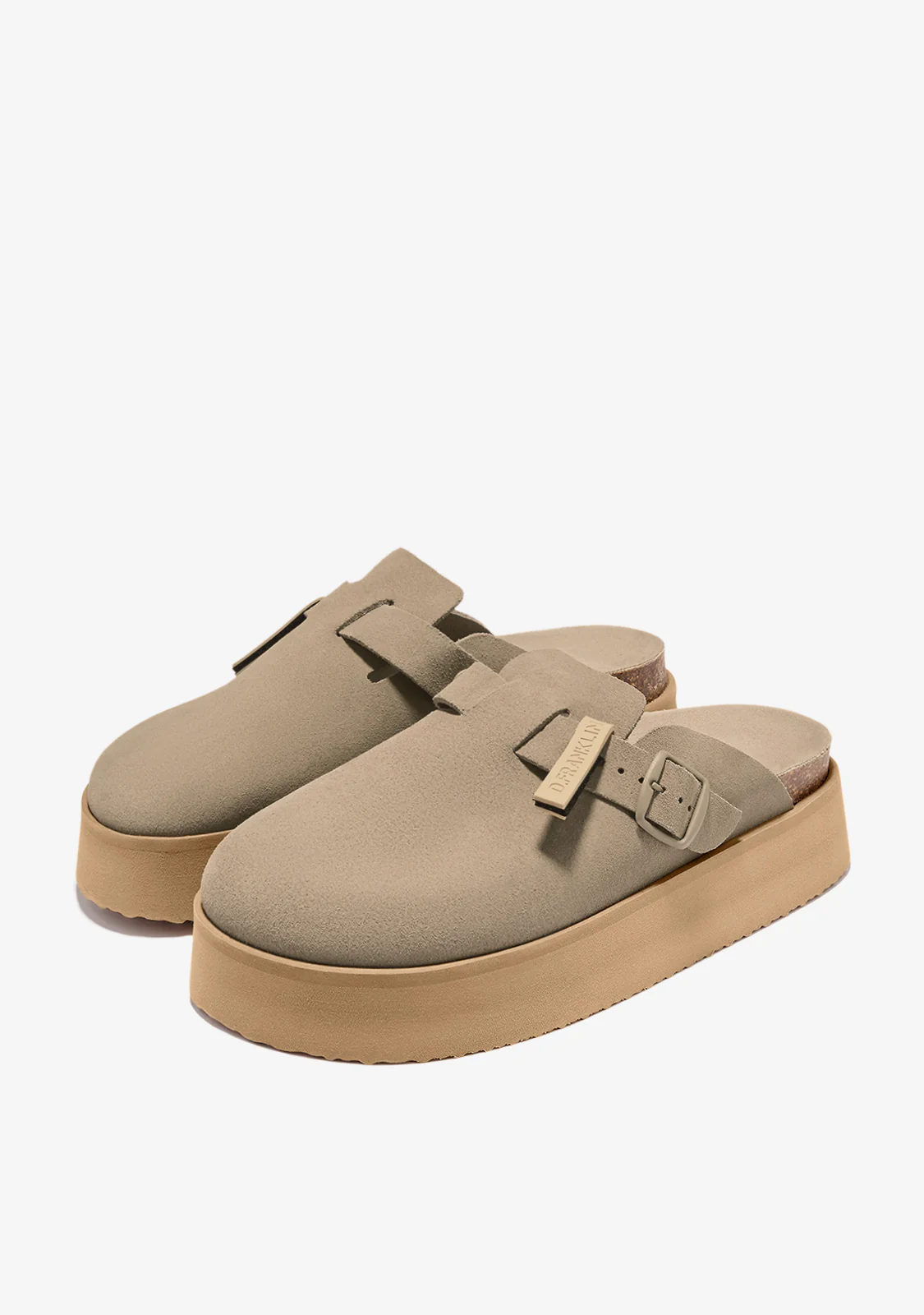 Vibe Sandals Clog Platform Suede Taupe - Image 2