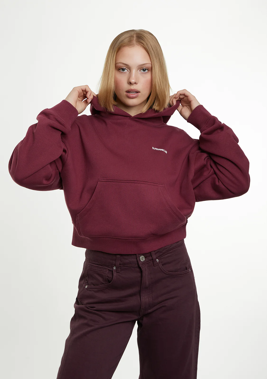 Worldwide Crop Hoodie Wine - Image 4