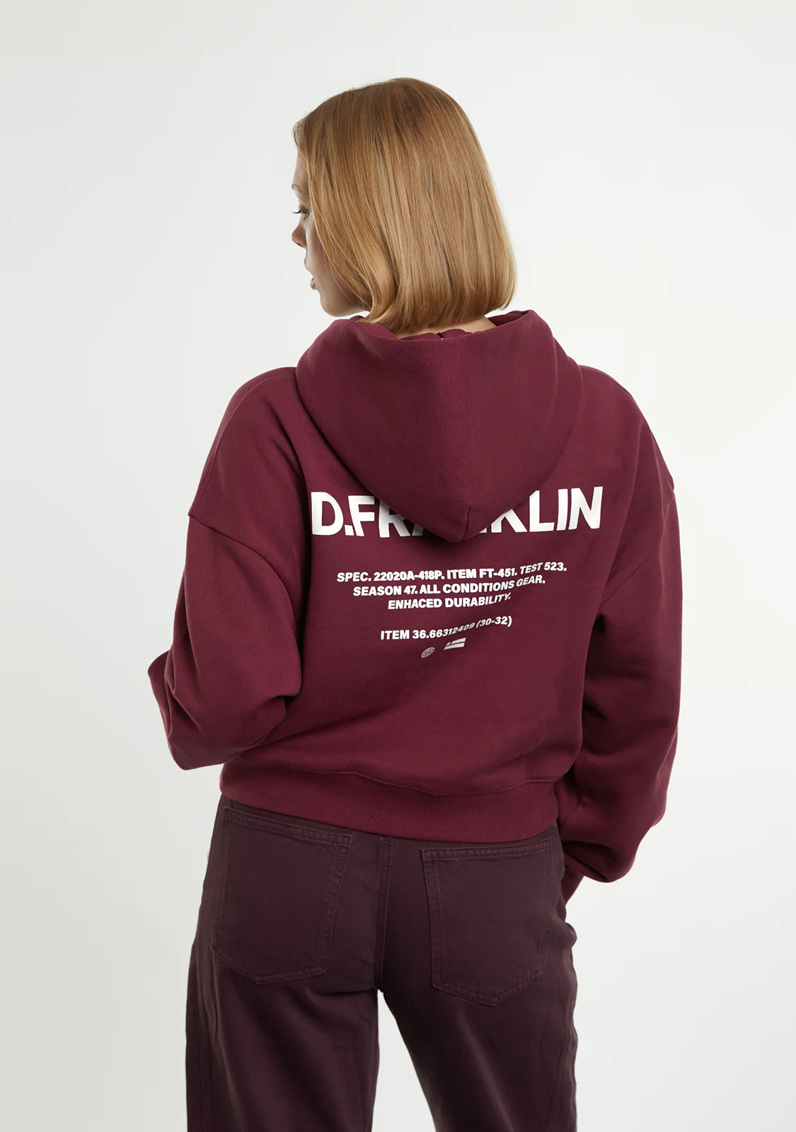 Worldwide Crop Hoodie Wine - Image 5
